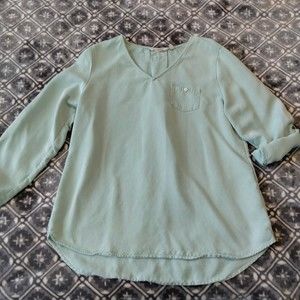 Soft Surroundings Tunic Top Shirt Size M Tencel Soft Roll Tab 3/4 Slv Mint Green